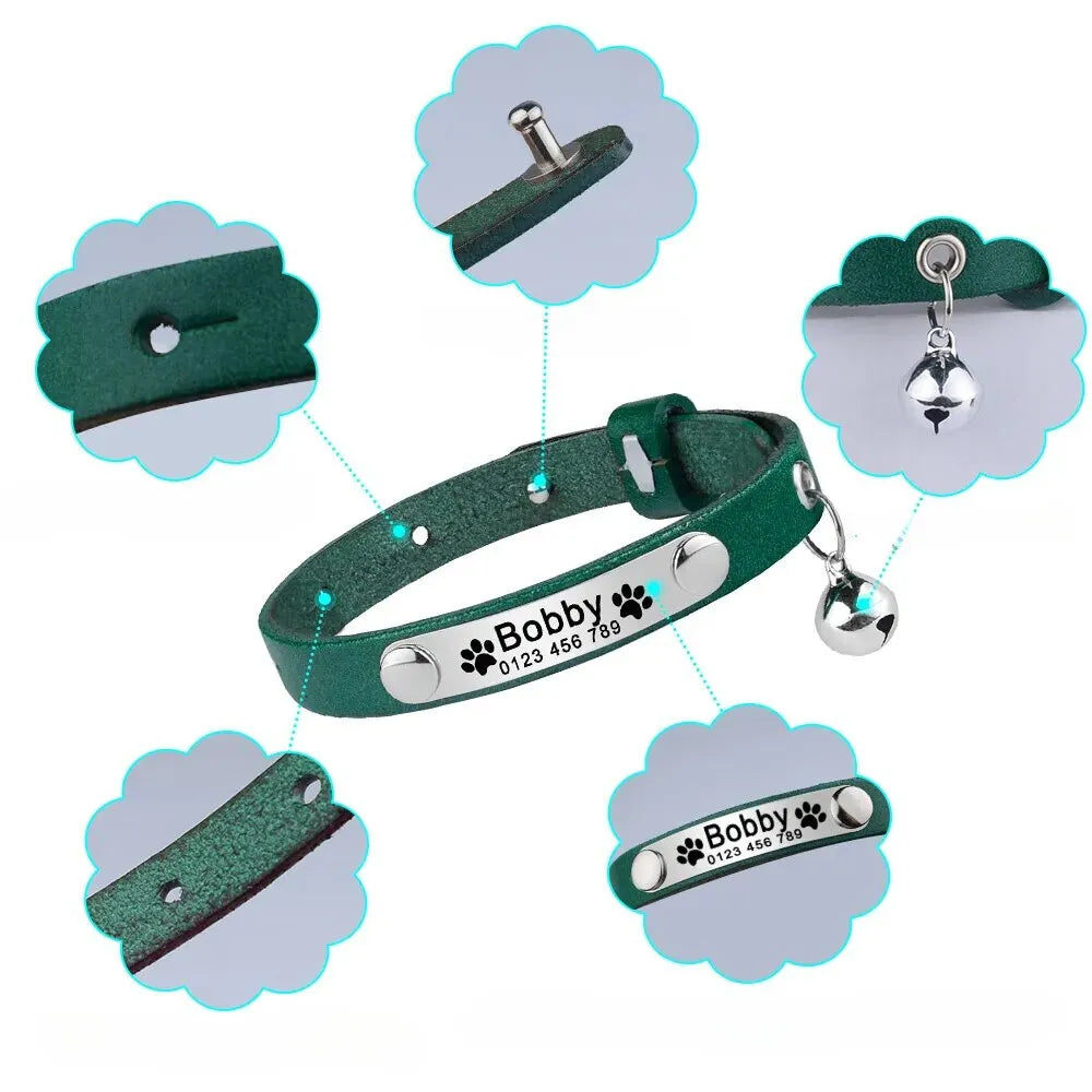Personalized Cat Collar Leather
